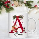 Personalisierte Weihnachtstasse mit Anfangsbuchstaben & Namen – Weihnachtsmotiv mit Santa & Schneemann