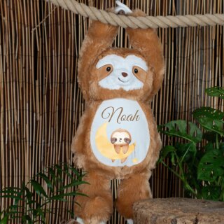 Personalisierte Faultier-Kuschelfigur 40 cm | Mit Namen & Mondmotiv | Geschenk zur Geburt, Taufe
