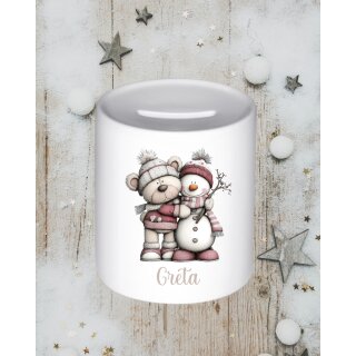 Personalisierte Spardose Weihnachten | Bär & Schneemann | Mit Namen bedruckt