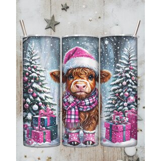 Weihnachtlicher Thermobecher | Edelstahl Tumbler mit Hochlandrind & Geschenken | Doppelwandig, 590 ml