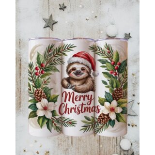 Weihnachtlicher Thermobecher | Edelstahl Tumbler mit Faultier & Merry Christmas Design | Doppelwandig, 590 ml