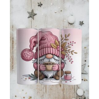 Thermobecher „Winterwichtel Rosa“ | Rundum bedruckter Edelstahl-Tumbler mit Wichtel & Kaffeetasse | 590 ml