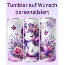 Tumbler Einhorn mit Blumen und Schmetterlingen –...