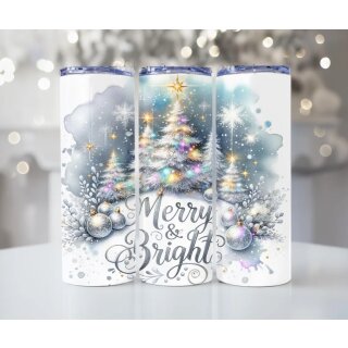 Tumbler Merry & Bright – Edelstahlbecher 590 ml mit festlichem Weihnachtsbaum-Motiv