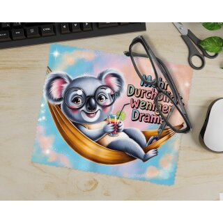 Bedrucktes Brillenputztuch / Glasreinigungstuch / Display-Tuch – Motiv Koala „Mehr Durchblick, weniger Drama.“