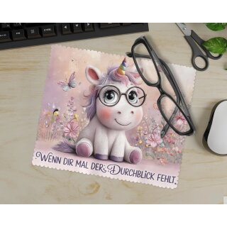 Bedrucktes Brillenputztuch Einhorn – „Durchblick“ – Mikrofasertuch für Brille & Display