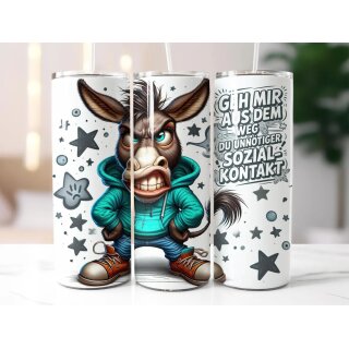 Lustiger Esel Tumbler – „Geh mir aus dem Weg, du unnötiger Sozialkontakt“ – doppelwandiger Thermobecher