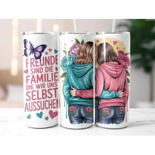 Thermobecher „Freunde sind die Familie, die wir uns selbst aussuchen“ – 590 ml Edelstahl Tumbler mit Freundinnen-Motiv