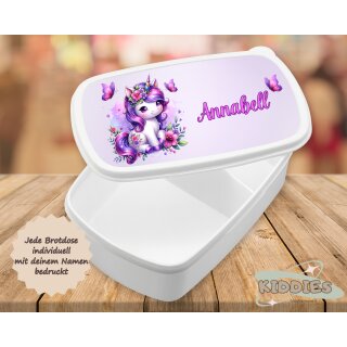 Personalisierte Brotzeitdose / Lunchbox „Einhorn“ mit Namen –Brotdose mit Unterteilung, verschiedene Farben hellblau