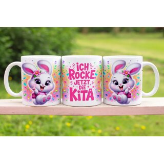 Kita-Tasse „Ich rocke jetzt die Kita“ – Süßes Häschen, Geschenk zum Kita-Start