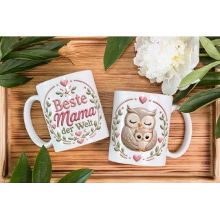 Mama-Tasse „Beste Mama der Welt“ – Süßes Eulenmotiv, Geschenk zum Muttertag