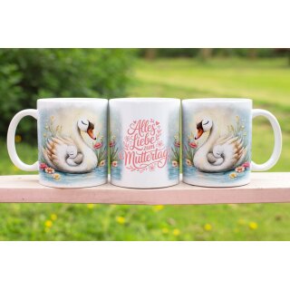 Muttertags-Tasse „Alles Liebe zum Muttertag“ – Elegantes Schwanenmotiv, Geschenk für Mama