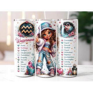 Thermobecher Sternzeichen Wassermann – 590 ml Edelstahl Tumbler mit astrologischem Wassermann-Motiv