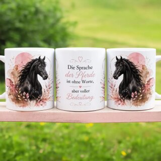 Pferde-Tasse „Die Sprache der Pferde ist ohne Worte, aber voller Bedeutung“ – Geschenk für Pferdeliebhaber