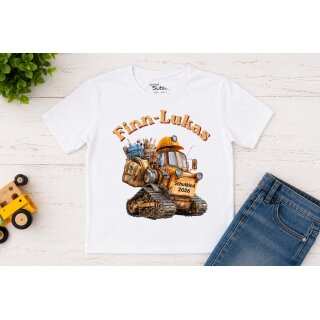 Personalisiertes Kinder T-Shirt „Schulkind 2026“ mit Bagger & Wunschname 104