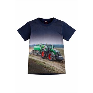 S&C Kinder T-Shirt H601 – Dunkelblaues Kinder-Shirt mit großem Fendt Traktor-Motiv