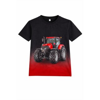 S&C Kinder T-Shirt H618 – Schwarzes Kinder-Shirt mit großem rotem Traktor-Motiv