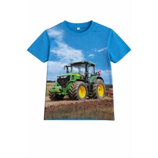 S&C Kinder T-Shirt H606 – Blaues Kinder-Shirt mit großem John Deere Traktor auf dem Feld