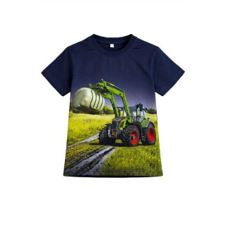 S&C Kinder T-Shirt H607 – Dunkelblaues Kinder-Shirt mit Fendt Traktor und Frontlader