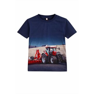 S&C Kinder T-Shirt H617 – Dunkelblaues Kinder-Shirt mit rotem Steyr Traktor und Bodenbearbeitungsgerät