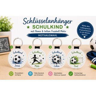 Personalisierter Schlüsselanhänger Schulkind Fußball mit Wunschname aus Kunstleder – Geschenk zur Einschulung