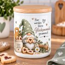 Keramikdose mit Holzdeckel „Hier werden kleine...