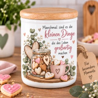 Keramikdose mit Holzdeckel „Manchmal sind es die kleinen Dinge“ – Herzliche Geschenkidee