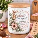 Keramikdose mit Holzdeckel „Schön, dass es...