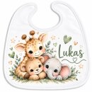 Personalisiertes Babylätzchen mit Namen – Giraffe, Bär & Elefant – Klettverschluss