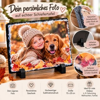 Personalisierte Schiefertafel 15 x 20 cm mit eigenem Foto & Wunschtext – Individuelles Fotogeschenk
