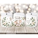 Spardose zur Taufe mit Elefant & Taube –...