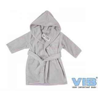 VIB® Baby Bademantel mit Kapuze Very Important Baby hellgrau 100% Baumwolle