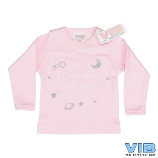 VIB® Baby Langarm Shirt rosa, bestickt mit Spruch Love you to the moon and back