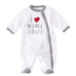 Baby Sweets Schlafanzug I Love Mama &amp; Papa wei&szlig;-grau Strampelanzug Overall