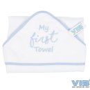 VIB® Baby Badetuch Kapuzentuch My first Towel weiß/hellblau 100% Baumwolle