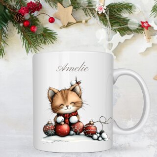Katze – mit Weihnachtskugeln