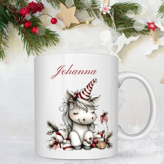 Einhorn Johanna – mit Zuckerstange & Weihnachtskranz